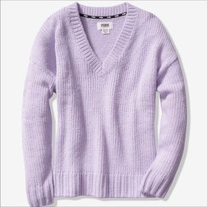 NEW VS PINK Lilac V-neck Long Sleeve Boyfriend Sweater